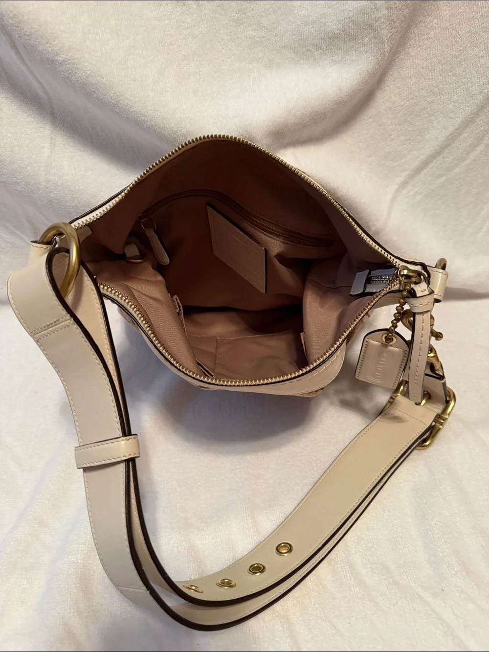 Coach Brown Signature Canvas Shoulder Bag with Ivory  Trim